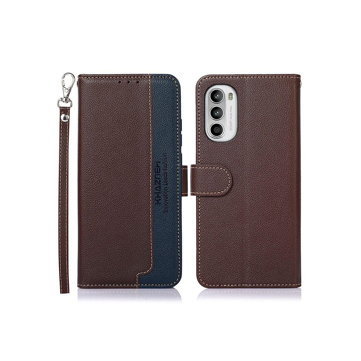 KHAZNEH Phone Cover for Motorola Moto G52 - Brown/Blue