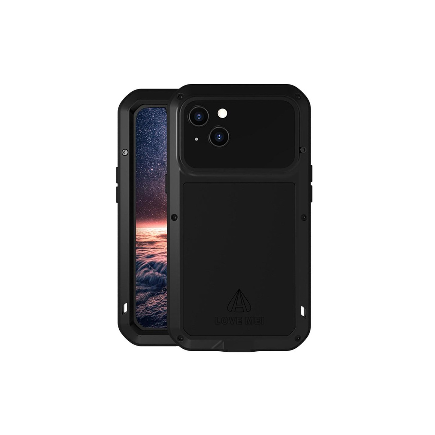 iPhone 13 LOVE MEI Kraftig støtsikkert deksel metall+silikon herdet glass
