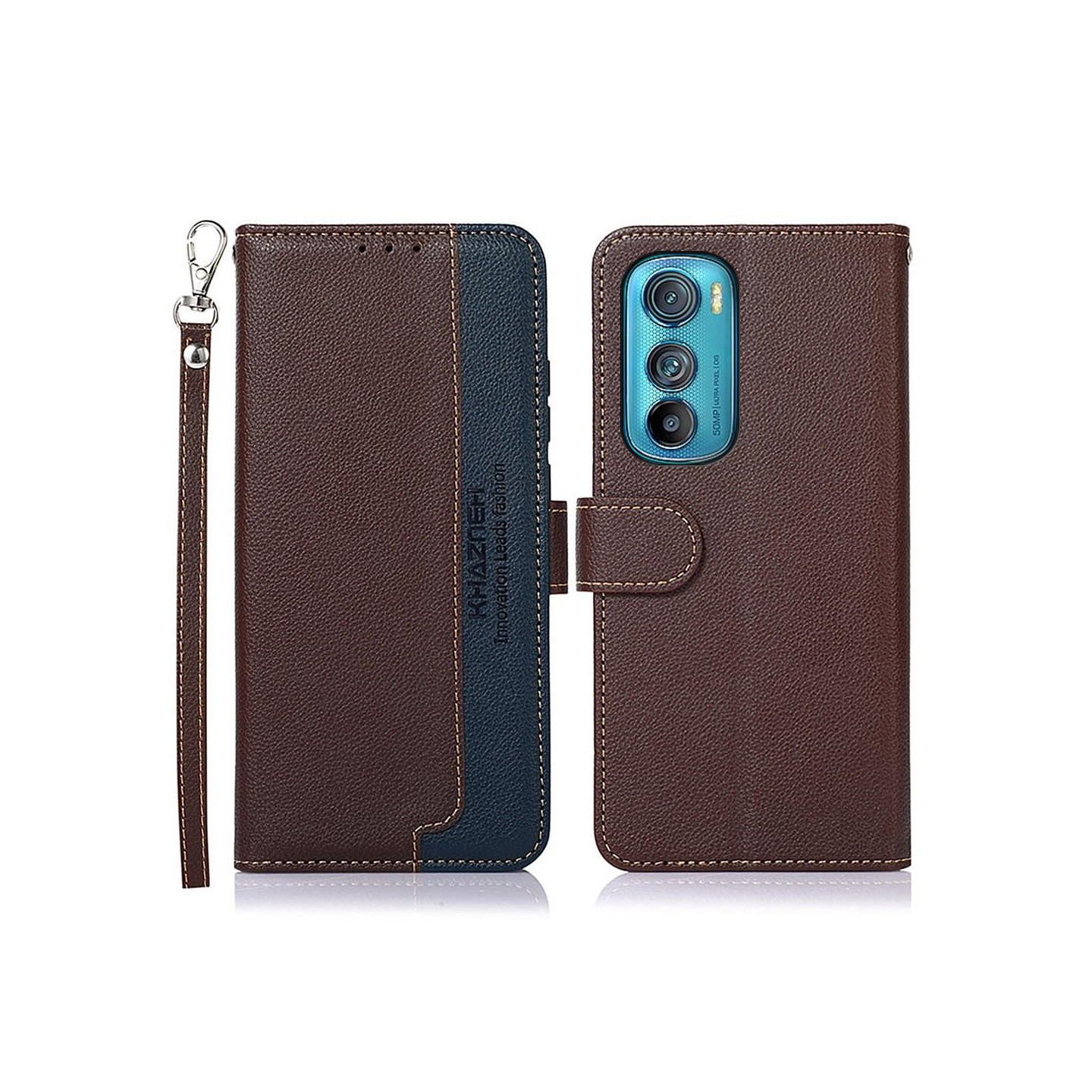 KHAZNEH Phone Cover for Motorola Edge 30 5G - Brown/Blue