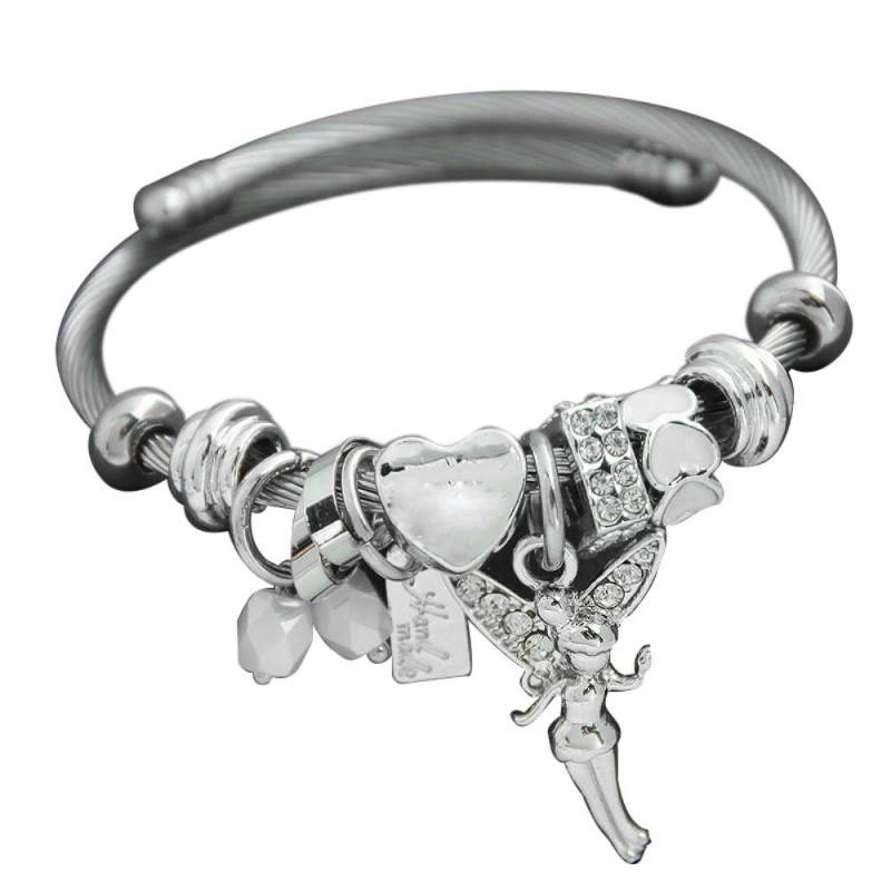 Stainless Steel Silver Tone Charm Retro Bracelet with Rhinestone Fairy