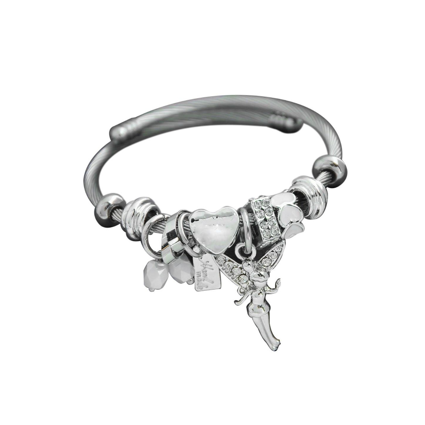 Stainless Steel Silver Tone Charm Retro Bracelet with Rhinestone Fairy