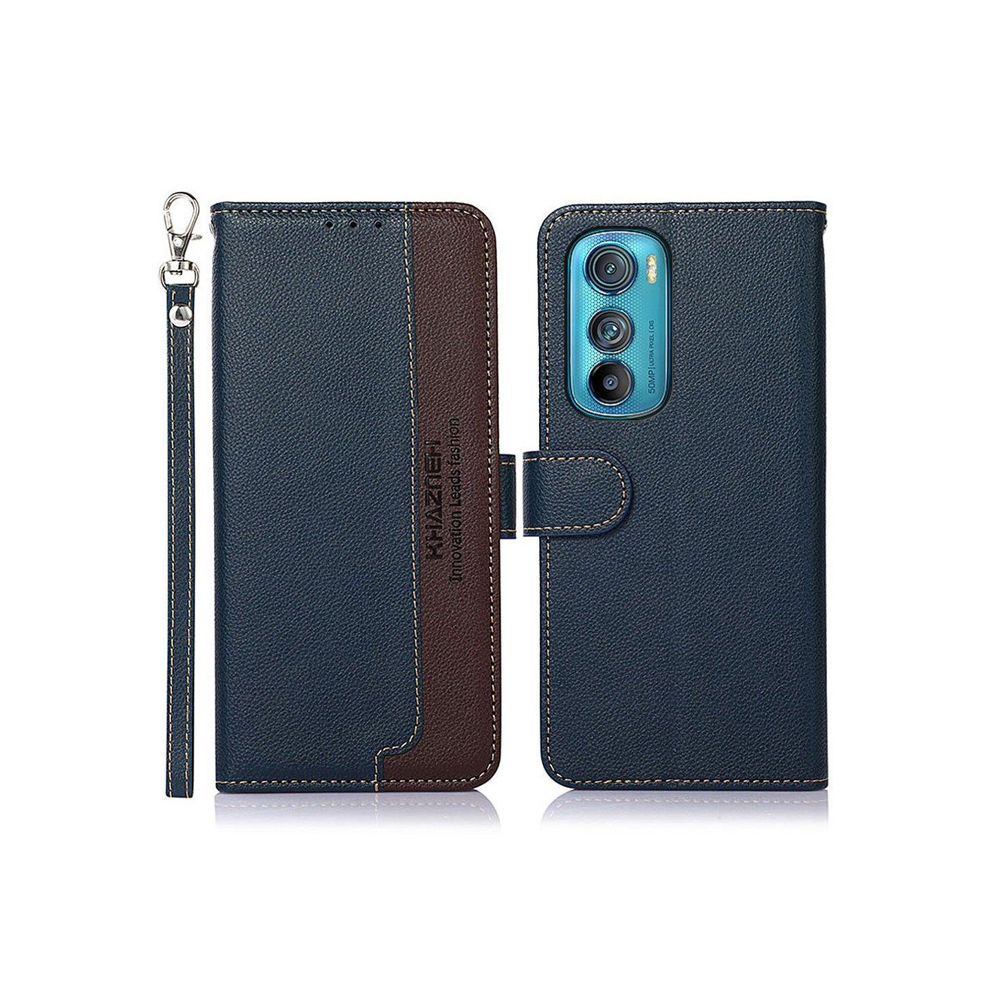 KHAZNEH Motorola Edge 30 5G Lommebok - deksel - Blå/Brun