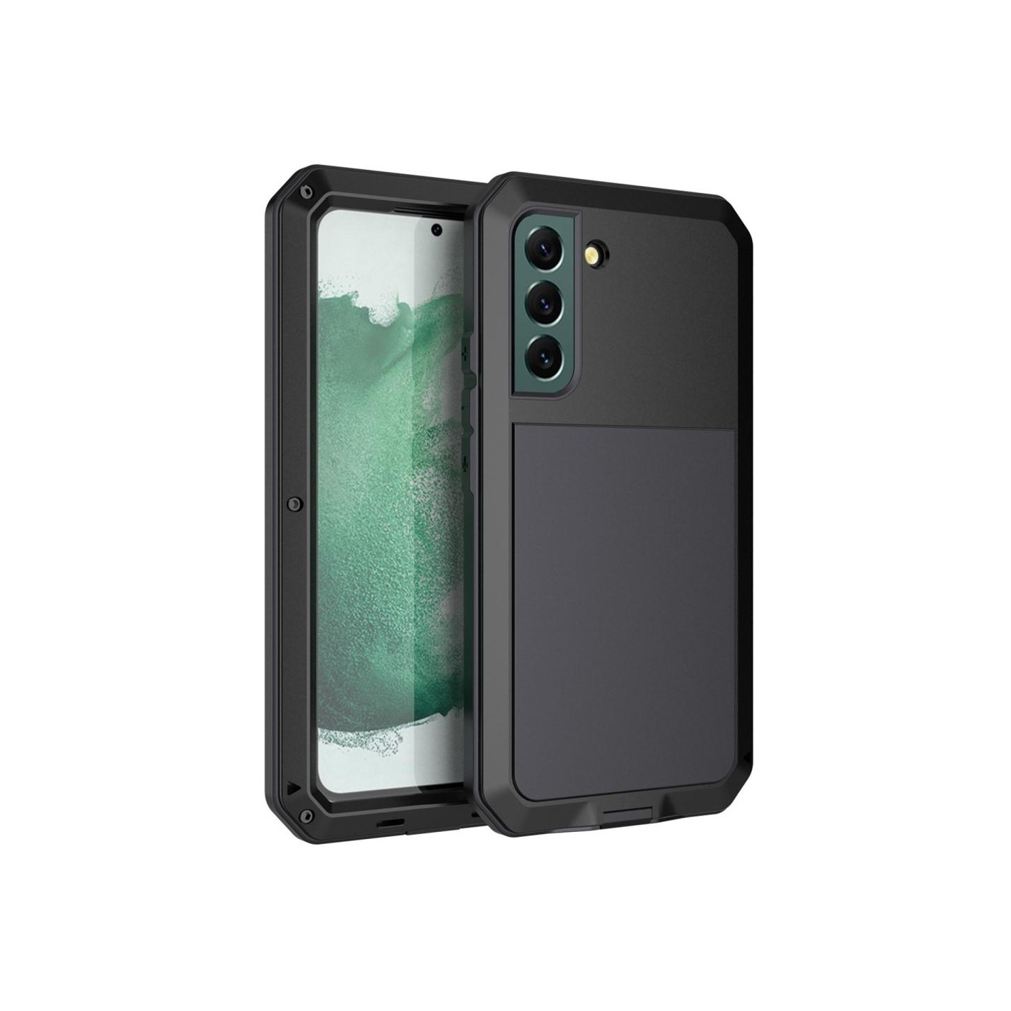 Samsung Galaxy S21 FE Silikonmetall Hybrid Deksel Herdet Glass Anti - støv