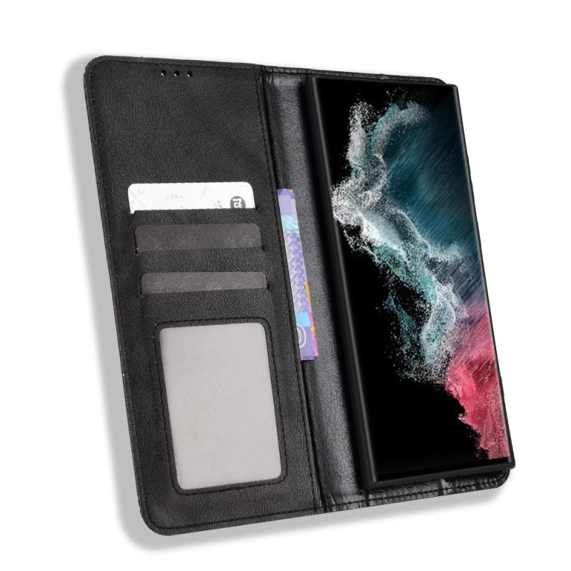 Samsung Galaxy S22 Ultra 5G Wallet Stand Flip Phone Suojakuori - Musta