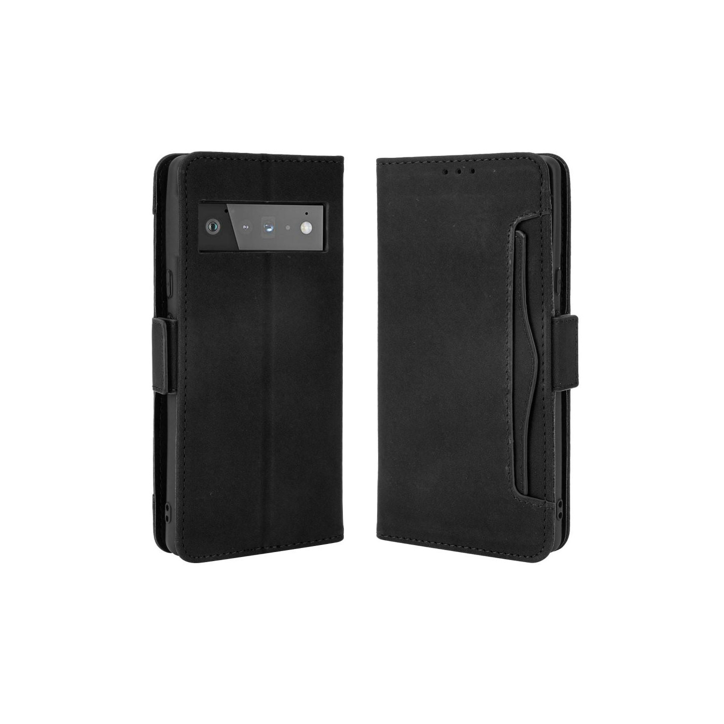 Google Pixel 6 Pro Phone Wallet Stand Protective Suojakuori - Musta