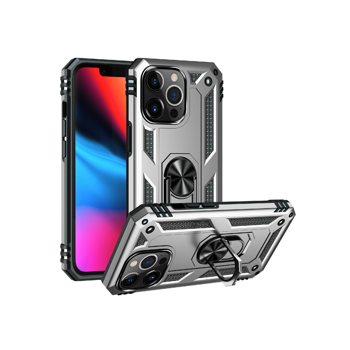 iPhone 13 Pro Hybrid Deksel Med Fingerring - Sølv