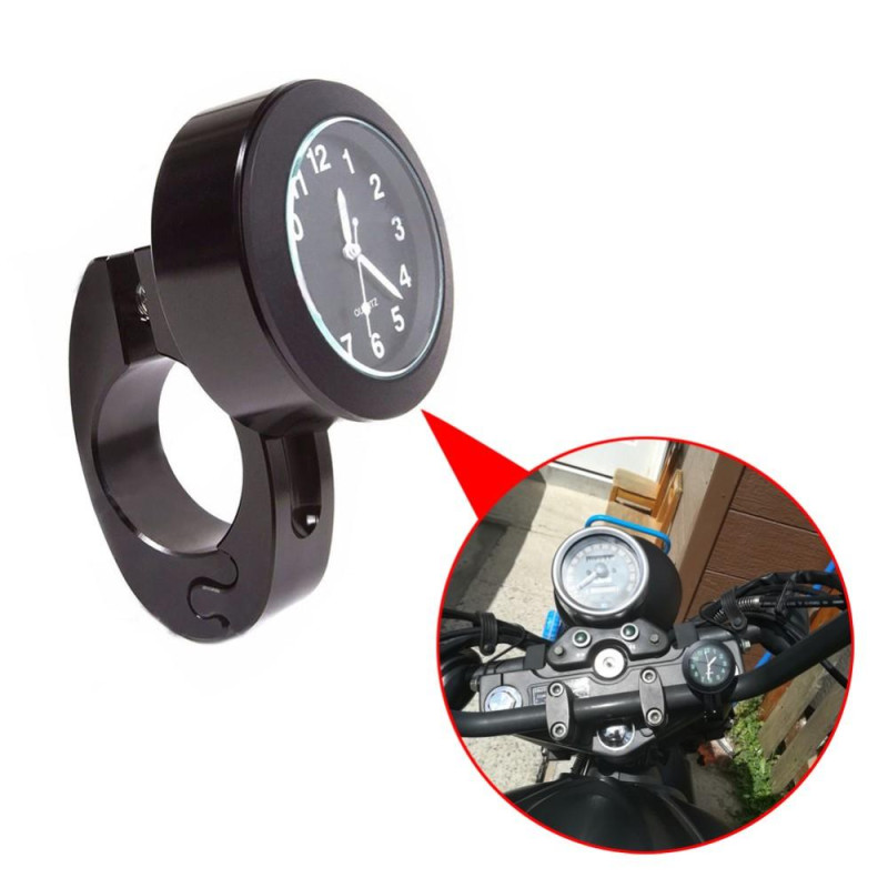 Stylish Waterproof Clock Motorcycle Handlebar Mount Quartz Clock - Black