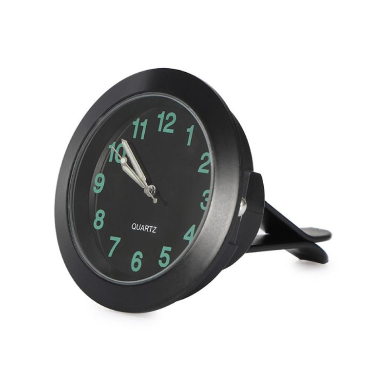 Luminous Car Air Vent Clip - on Round Quartz Clock Car Interior Decoration - Black