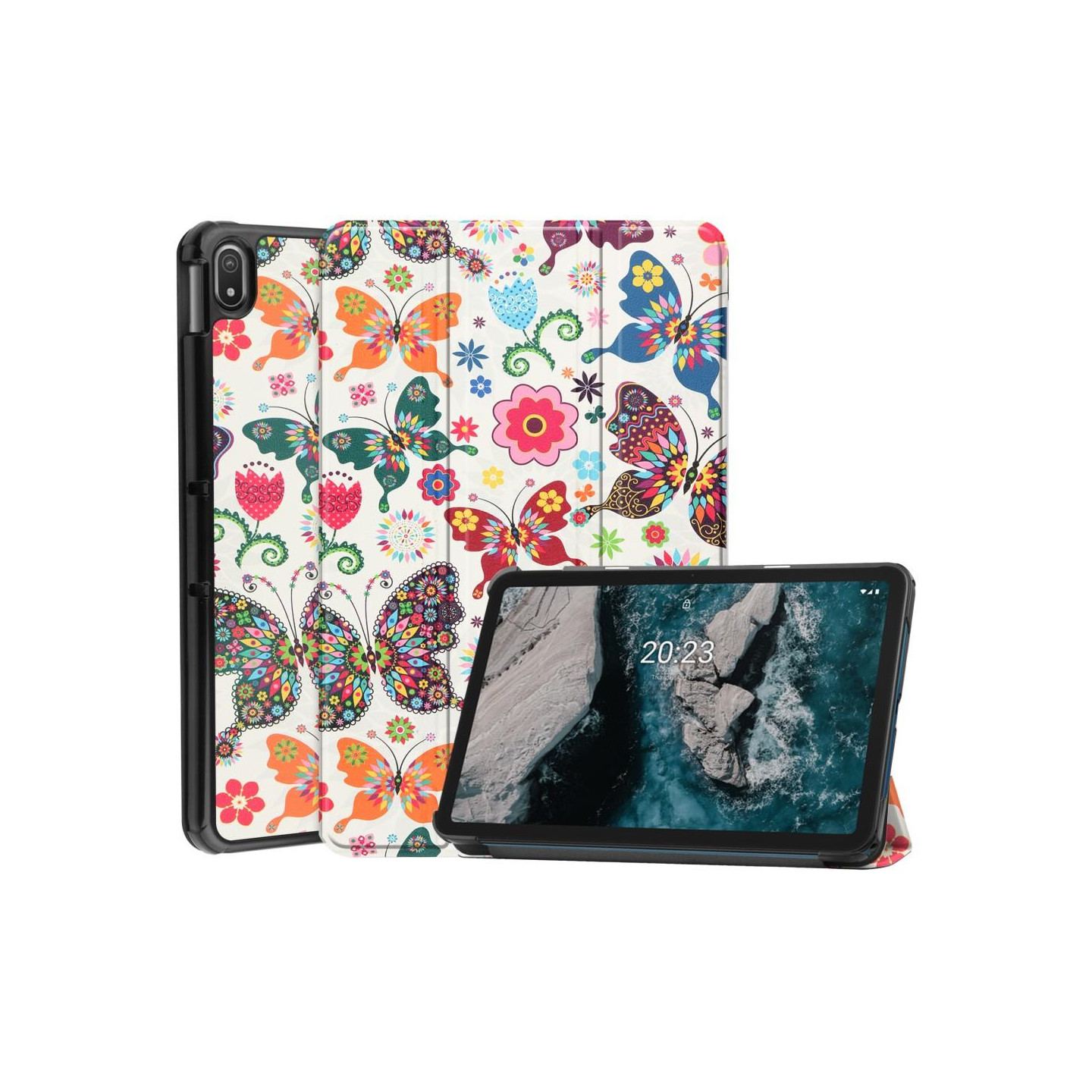 Tablet Stand Slim Fit Cover For Nokia T20 - Butterflies