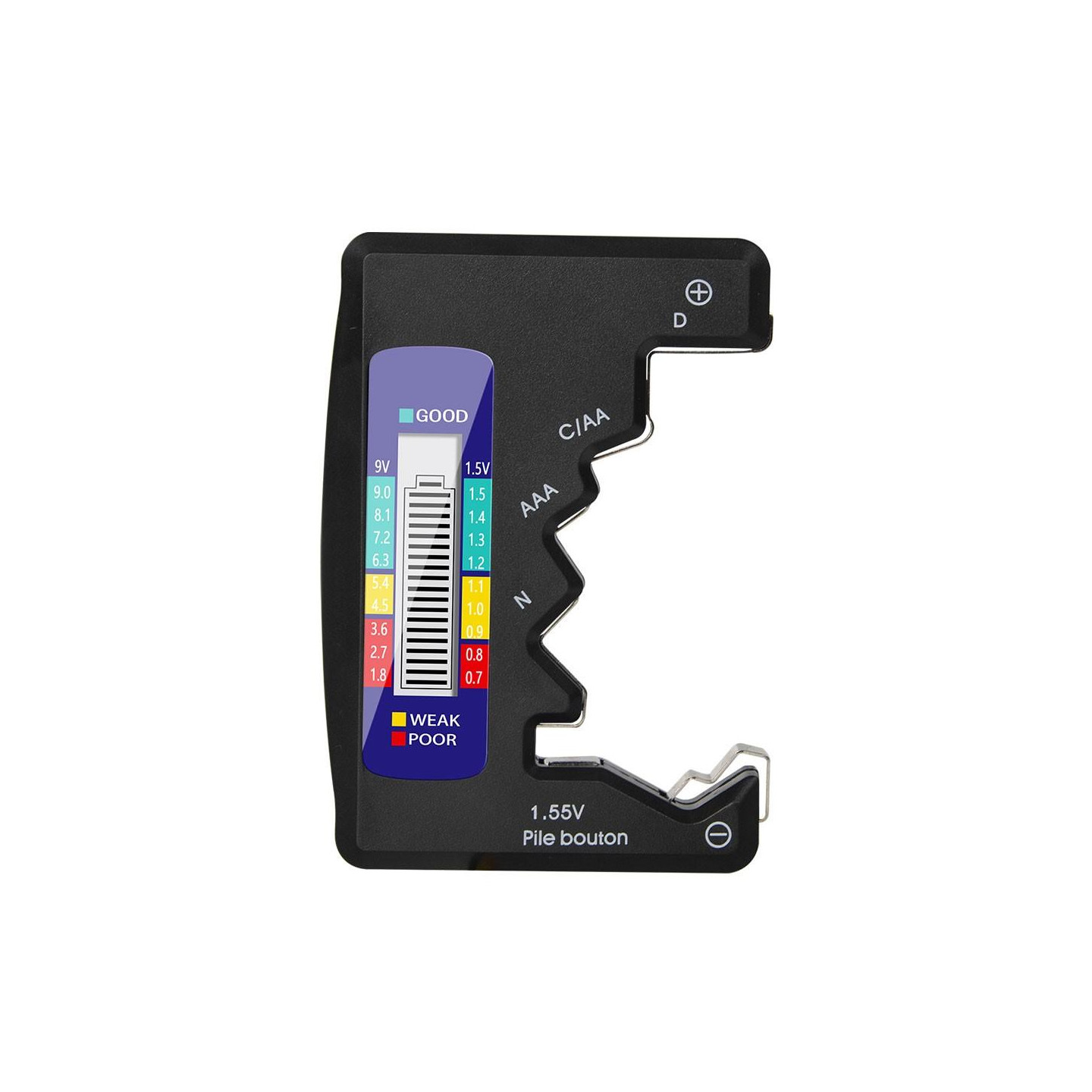 Universell batteritester for C/AAA/D/N/9V/6F22/1.55V
