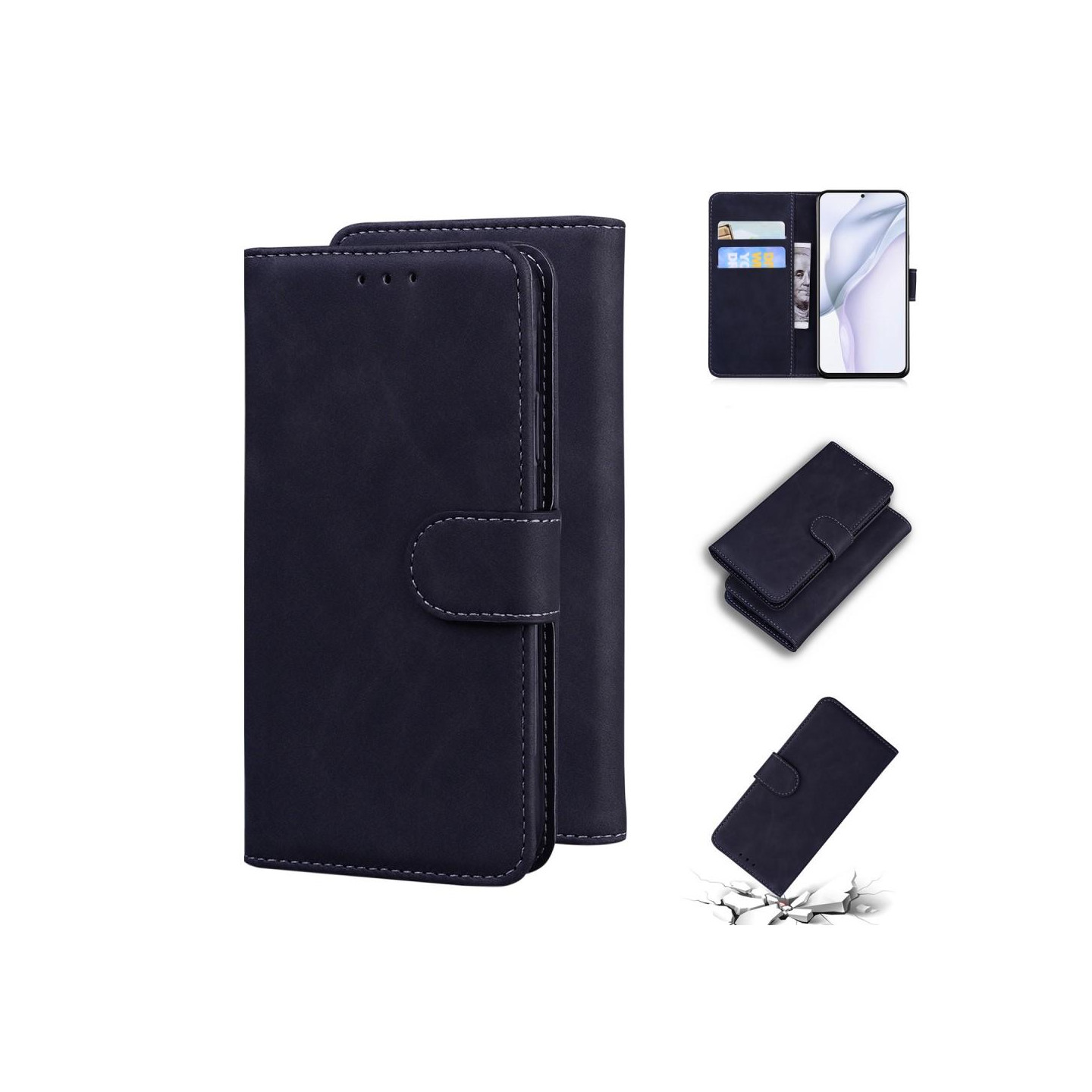 Retro Wallet Stand Case for Huawei P50 - Black