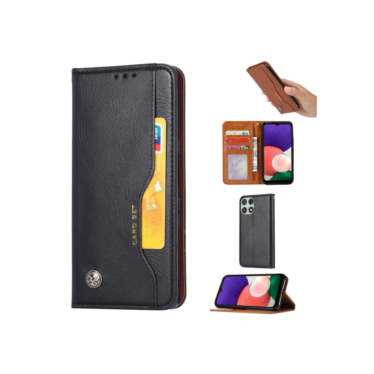 Automaattisesti imeytyvä telinkotelo Samsung Galaxy A22 5G: lle - musta