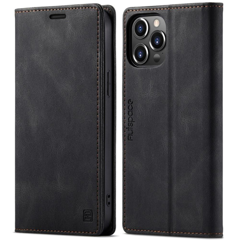 AUTSPACE A01 Retro Wallet Case for iPhone 13 Pro Max - Black
