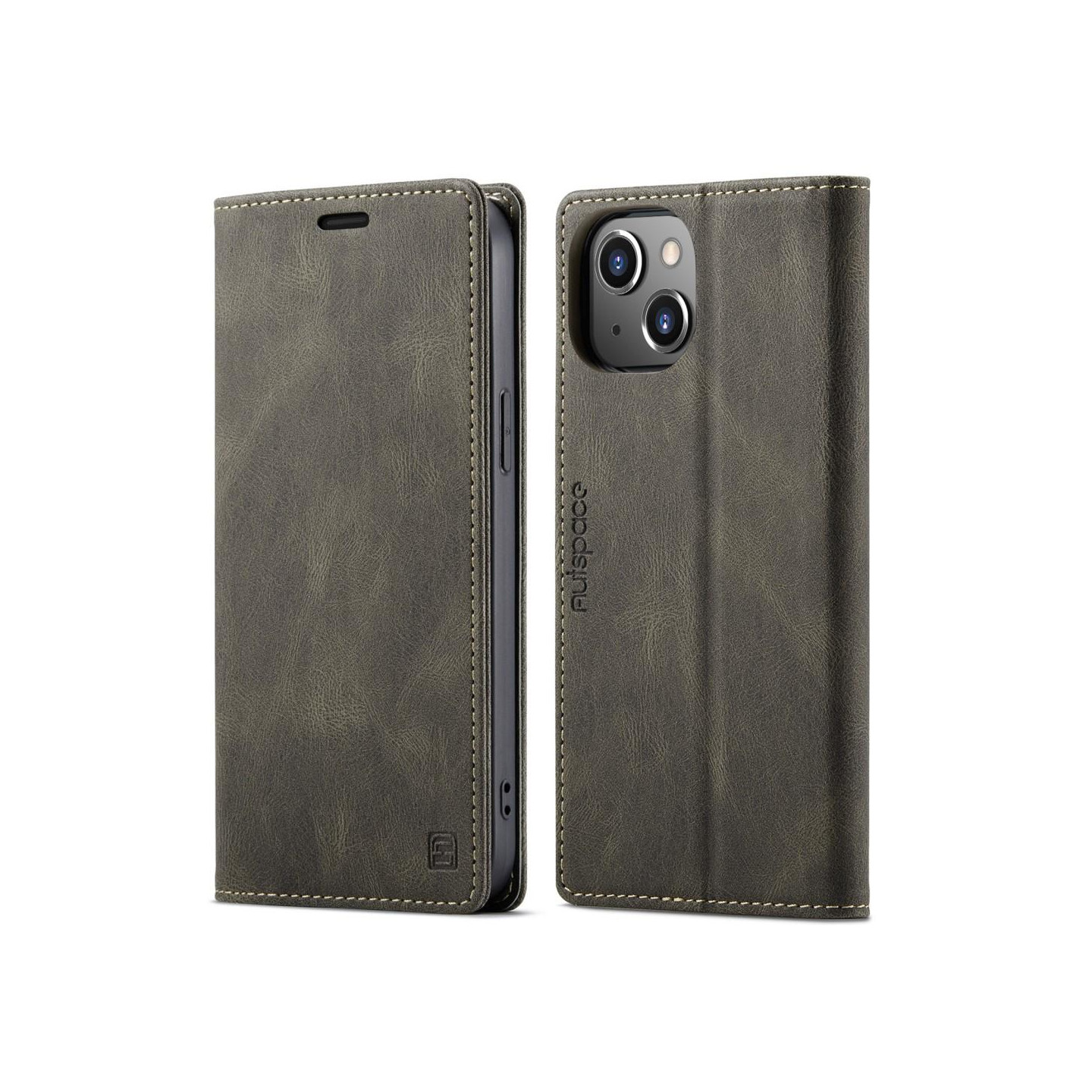 AUTSPACE A01 Retro tegnebog taske til iPhone 13 - Kaffe