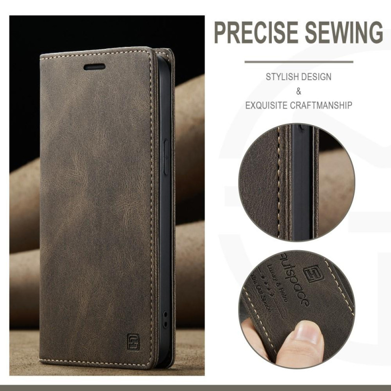 AUTSPACE A01 Retro Wallet Case for iPhone 13 - Coffee