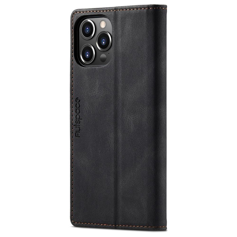 AUTSPACE A01 Retro Wallet Case for iPhone 13 Pro Max - Black