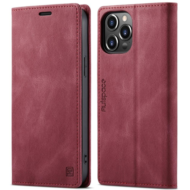 AUTSPACE A01 Retro Wallet Case for iPhone 13 Pro Max - Red