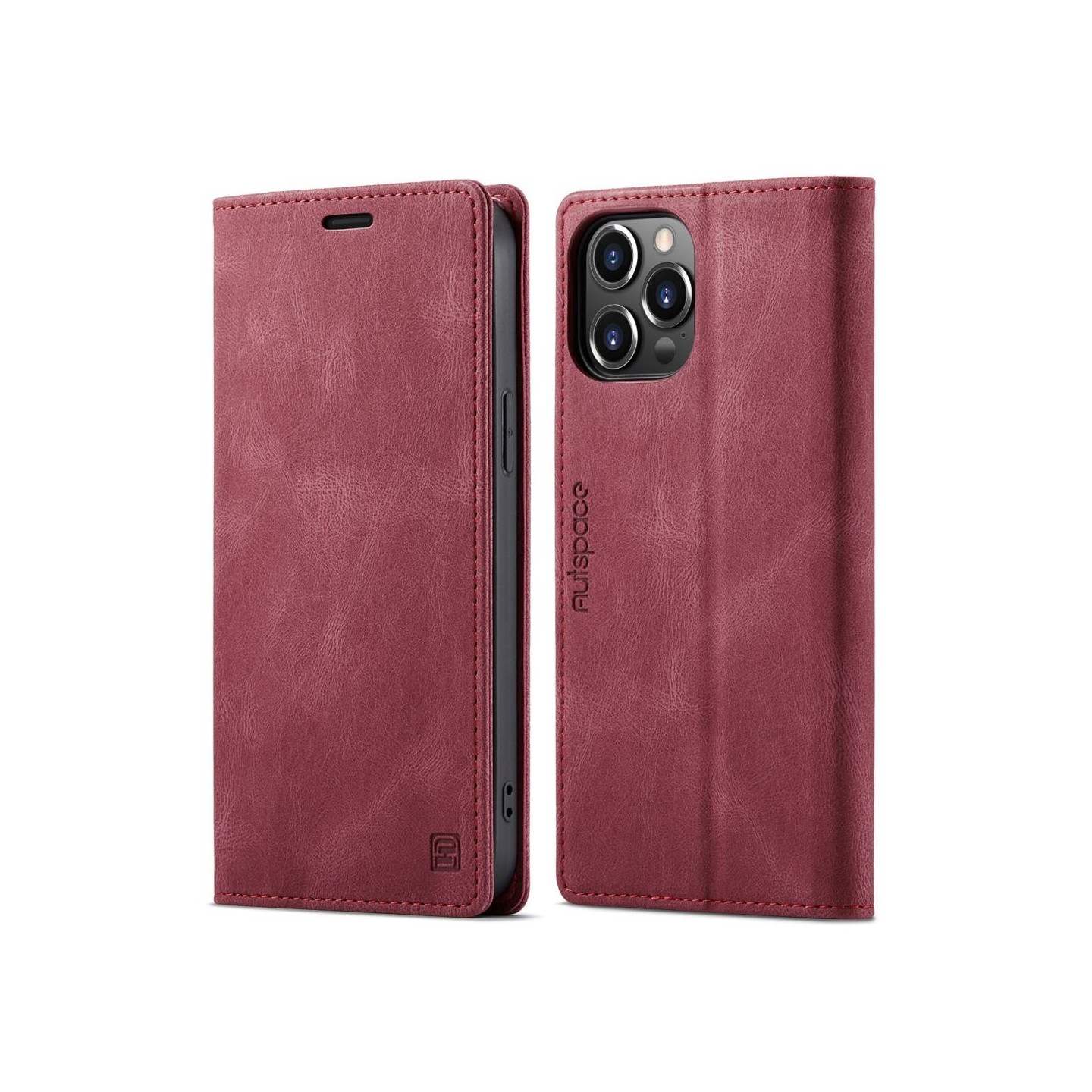 AUTSPACE A01 Retro tegnebog taske til iPhone 13 Pro Max - Rød