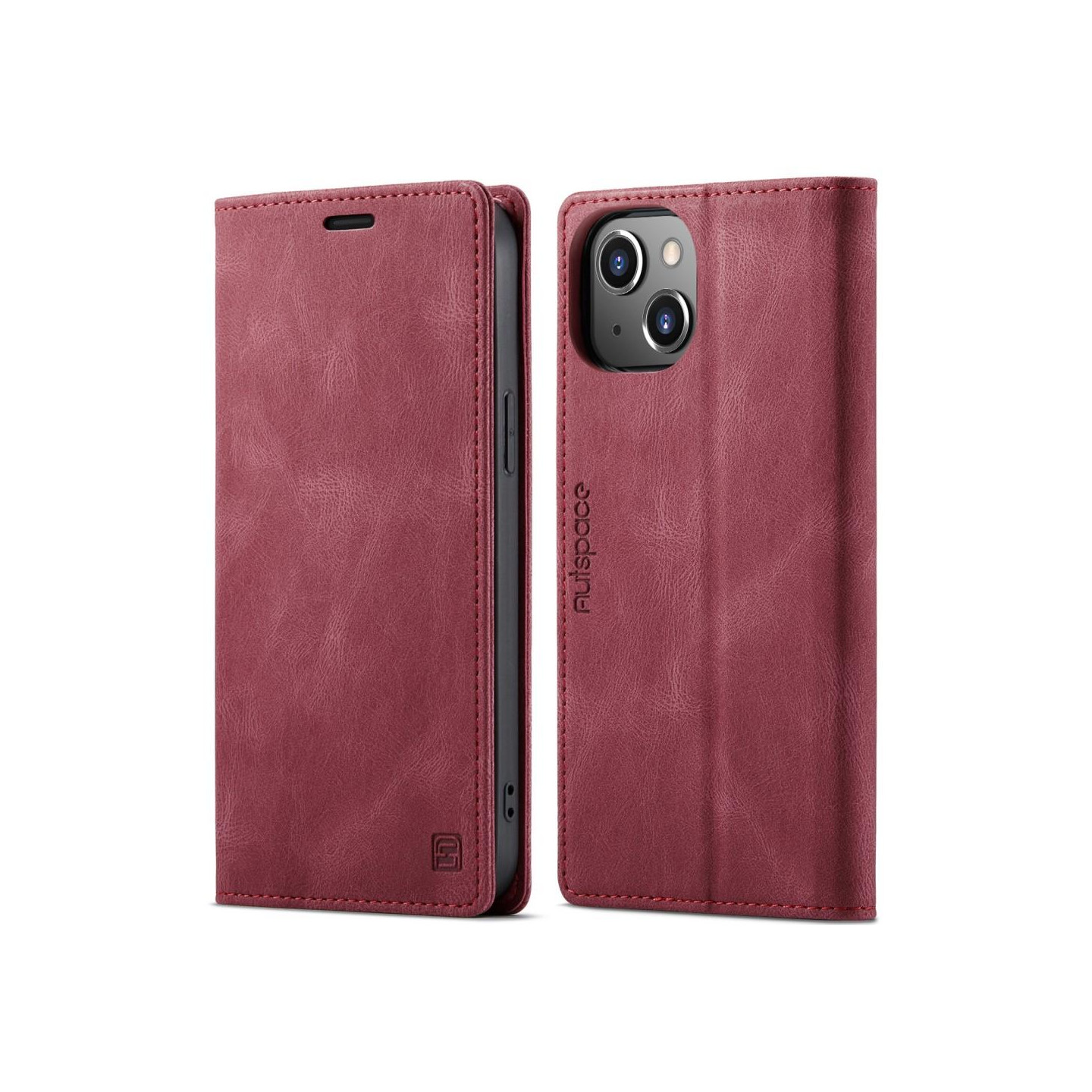 AUTSPACE A01 Retro tegnebog taske til iPhone 13 - rød