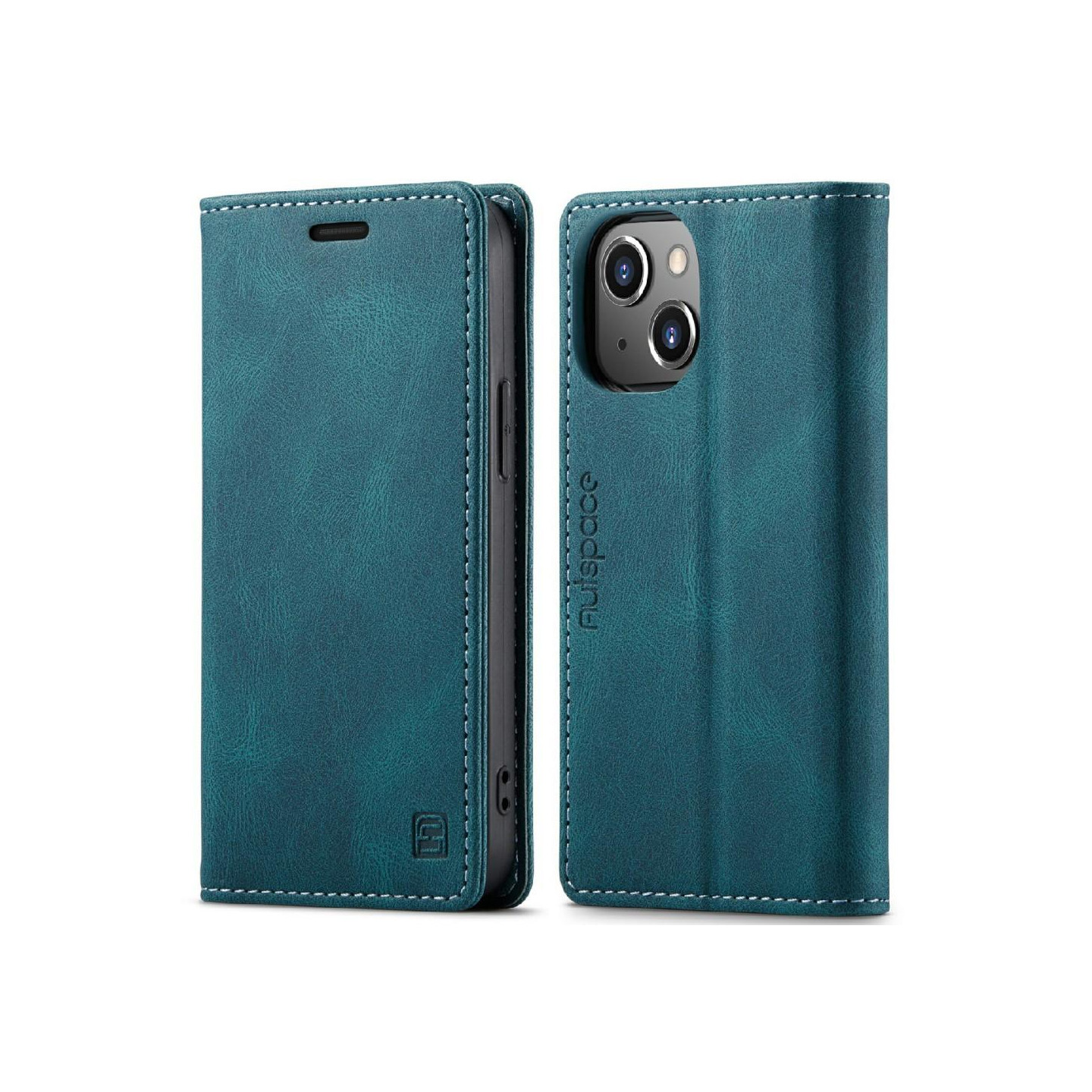 AUTSPACE A01 Retro Wallet Case for iPhone 13 Mini - Blue