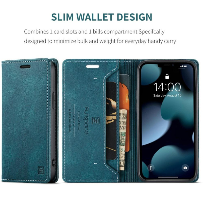 AUTSPACE A01 Retro tegnebog taske til iPhone 13 mini - blå