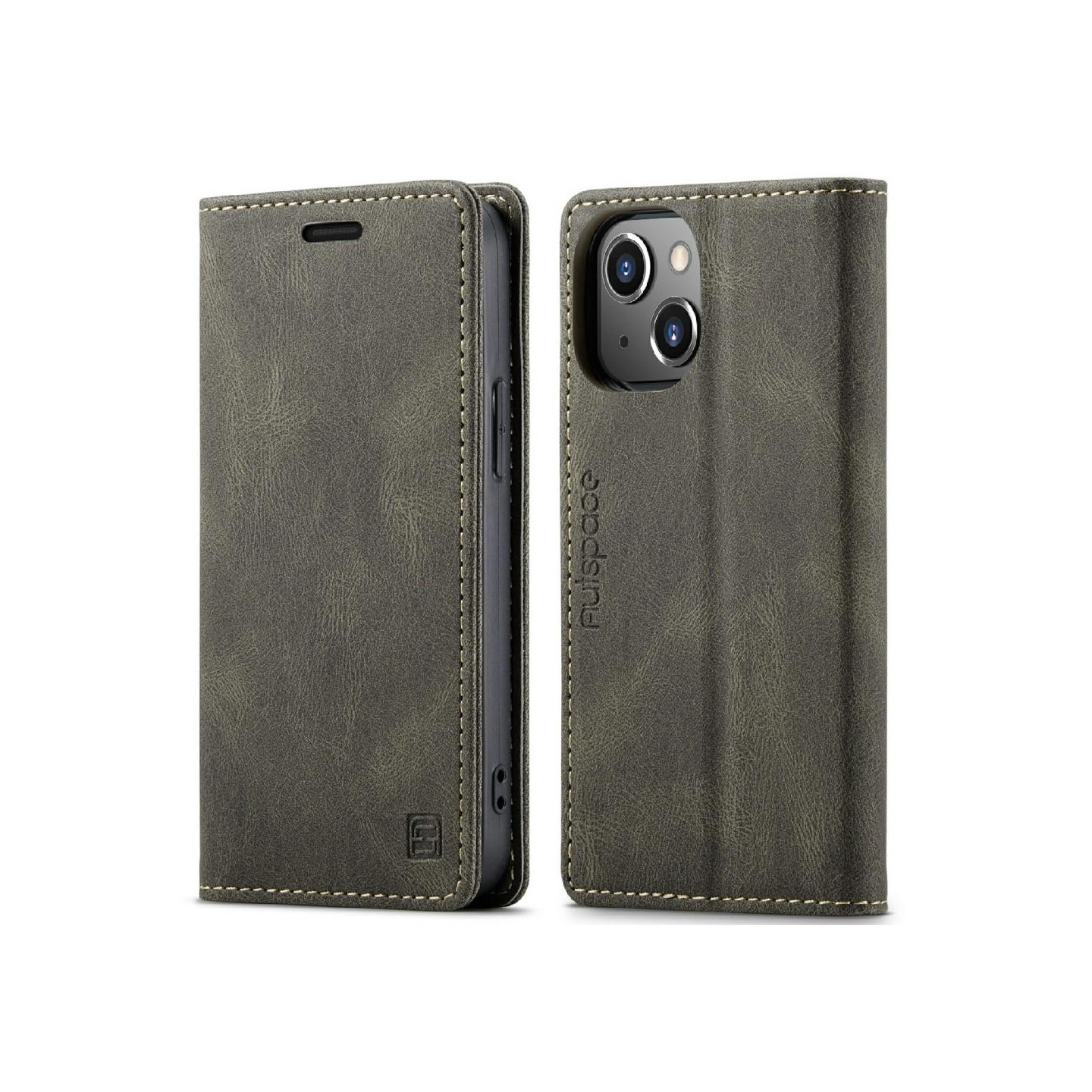 AUTSPACE A01 Retro Wallet Case for iPhone 13 Mini - Brown
