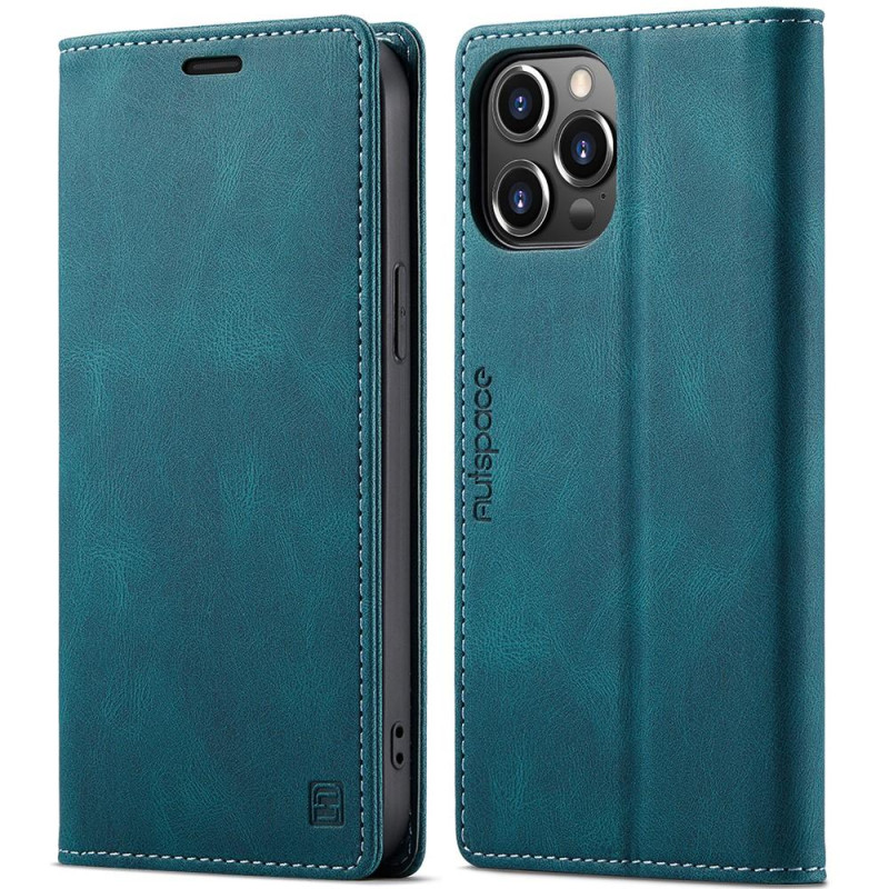AUTSPACE A01 Retro Wallet Case for iPhone 13 Pro Max - Blue