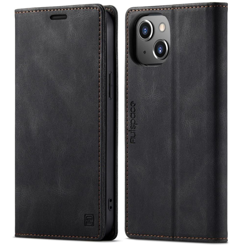 AUTSPACE A01 Retro Wallet Case for iPhone 13 - Black