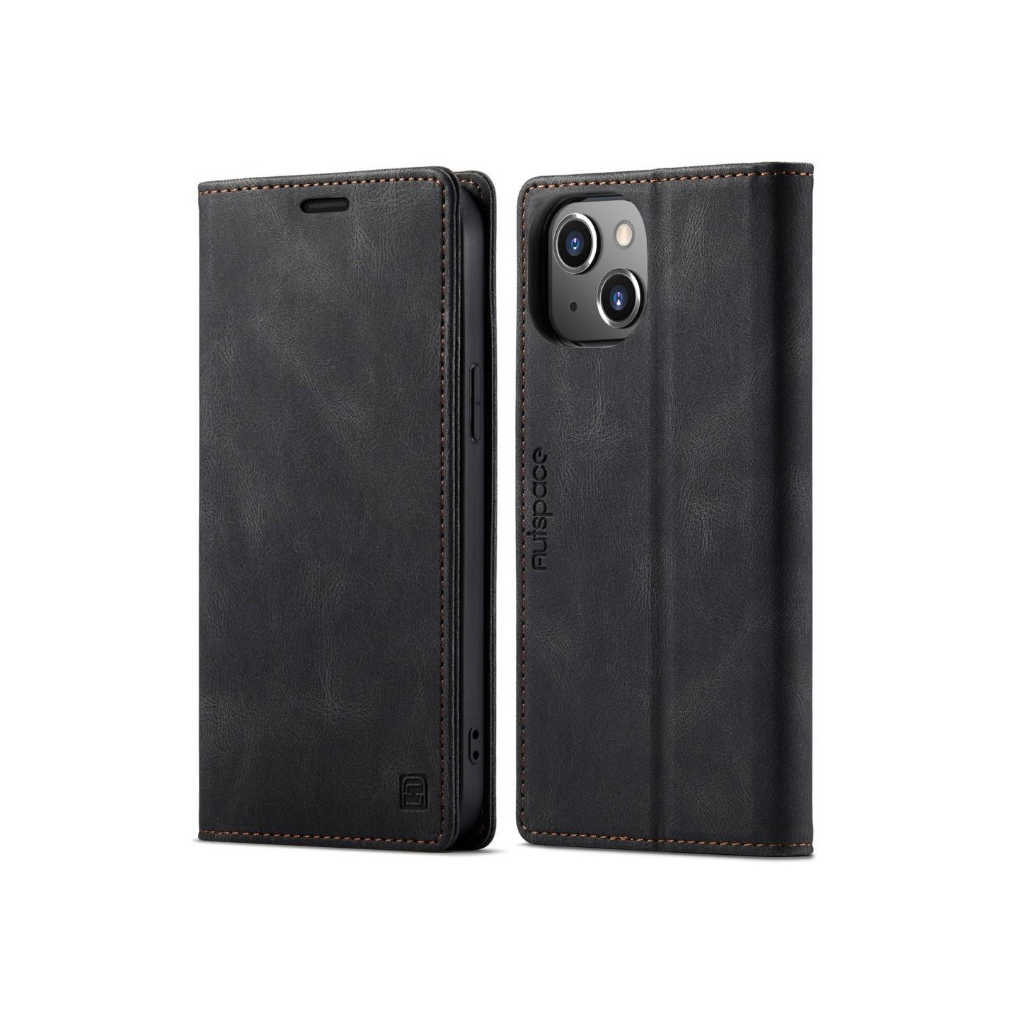 AUTSPACE A01 Retro lompakkokotelo iPhone 13 - musta