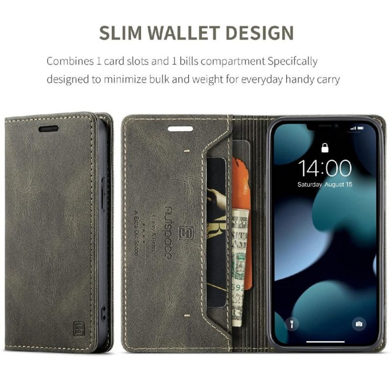 AUTSPACE A01 Retro Wallet Case for iPhone 13 Mini - Brown