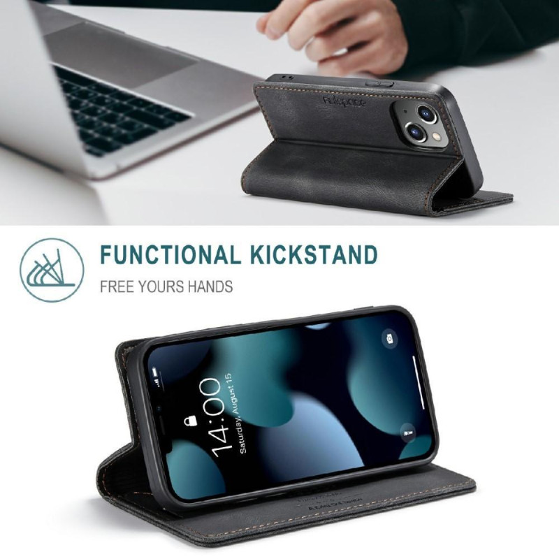 AUTSPACE A01 Retro tegnebog taske til iPhone 13 - sort