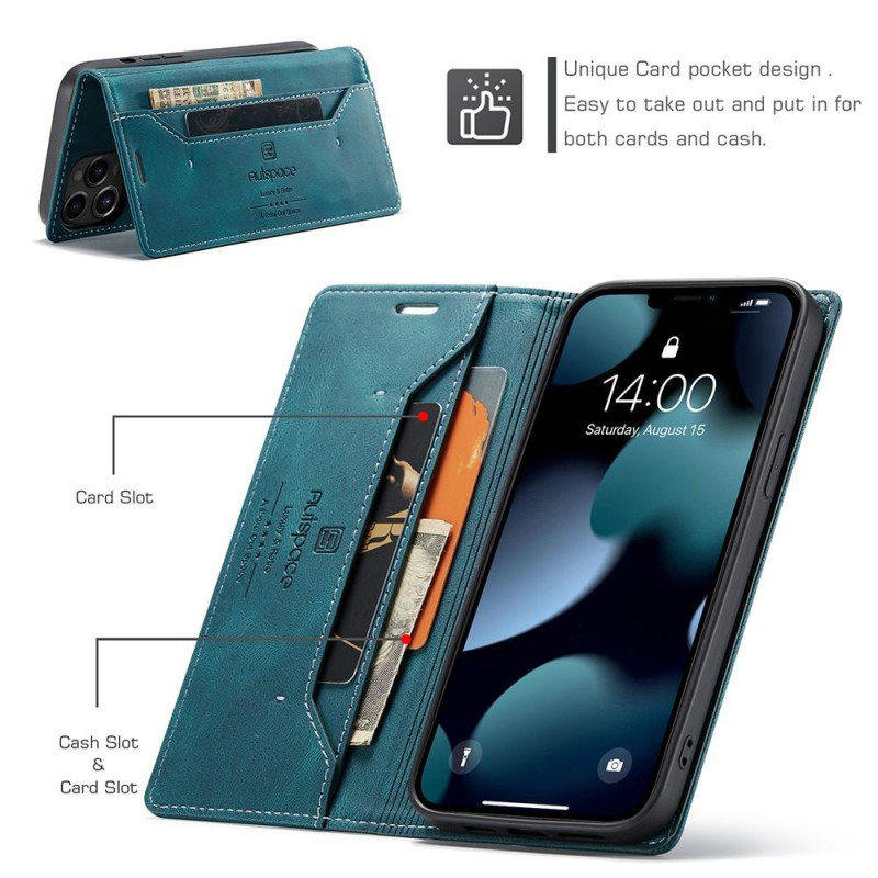 AUTSPACE A01 Retro Wallet Case for iPhone 13 Pro Max - Blue