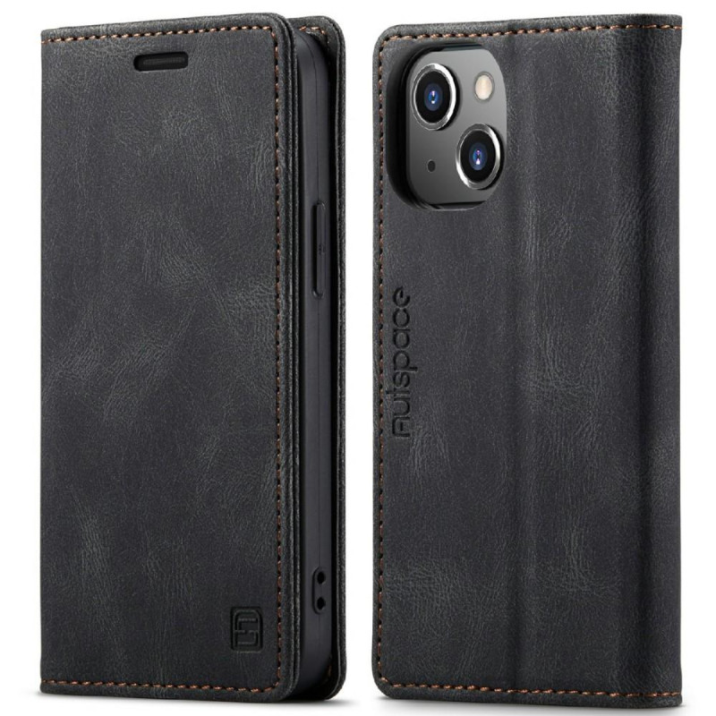 AUTSPACE A01 Retro Wallet Case for iPhone 13 Mini - Black