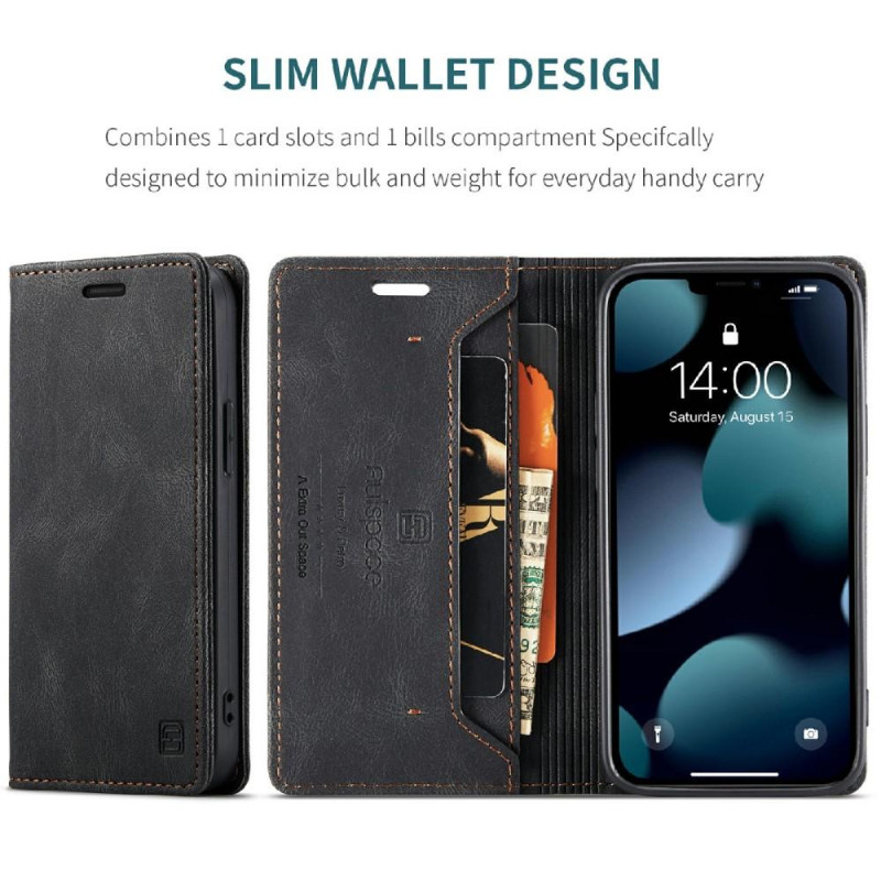 AUTSPACE A01 Retro tegnebog taske til iPhone 13 mini - sort