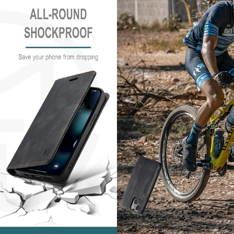 AUTSPACE A01 Retro tegnebog taske til iPhone 13 mini - sort