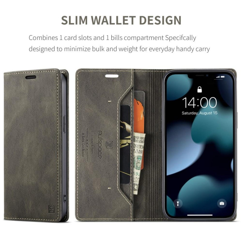 AUTSPACE A01 Retro Lompakkokotelo - iPhone 13 Pro - Coffee