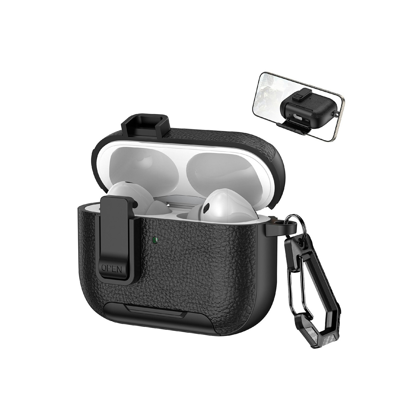 For AirPods Pro 3 Protective Case with Stand Case Cover with Lock and Carabiner