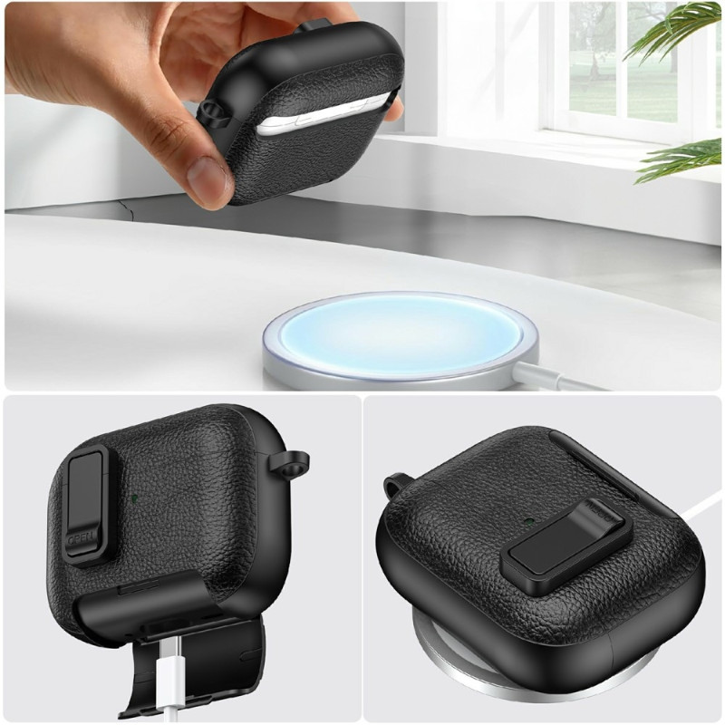 For AirPods Pro 3 Protective Case with Stand Case Cover with Lock and Carabiner