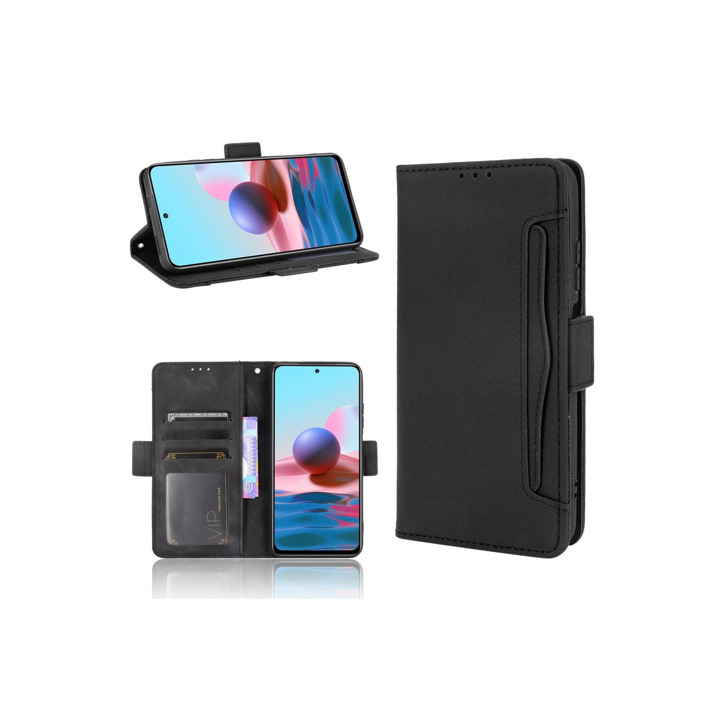 Pung Stand Flip Taske til Xiaomi Redmi Note 10S/Note 10 4G - Sort