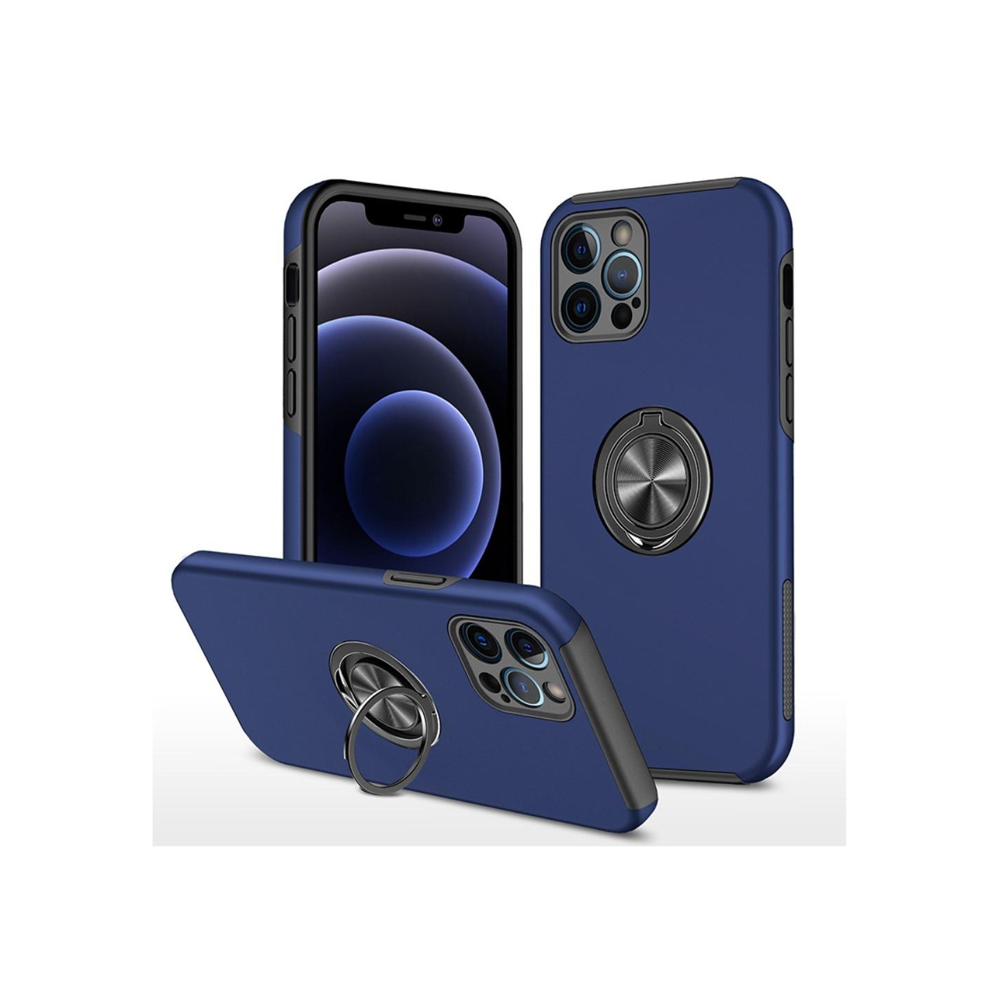 iPhone 13 Pro Max Finger Ring Kickstand Hybrid Case - Blue