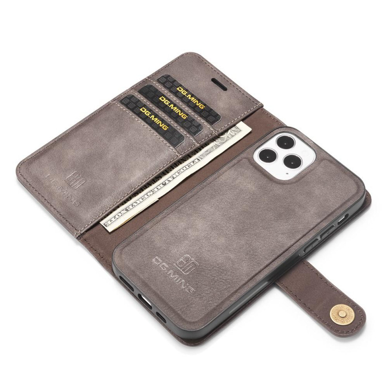 DG.MING For iPhone 13 Pro Stylish Wallet Case - Coffee