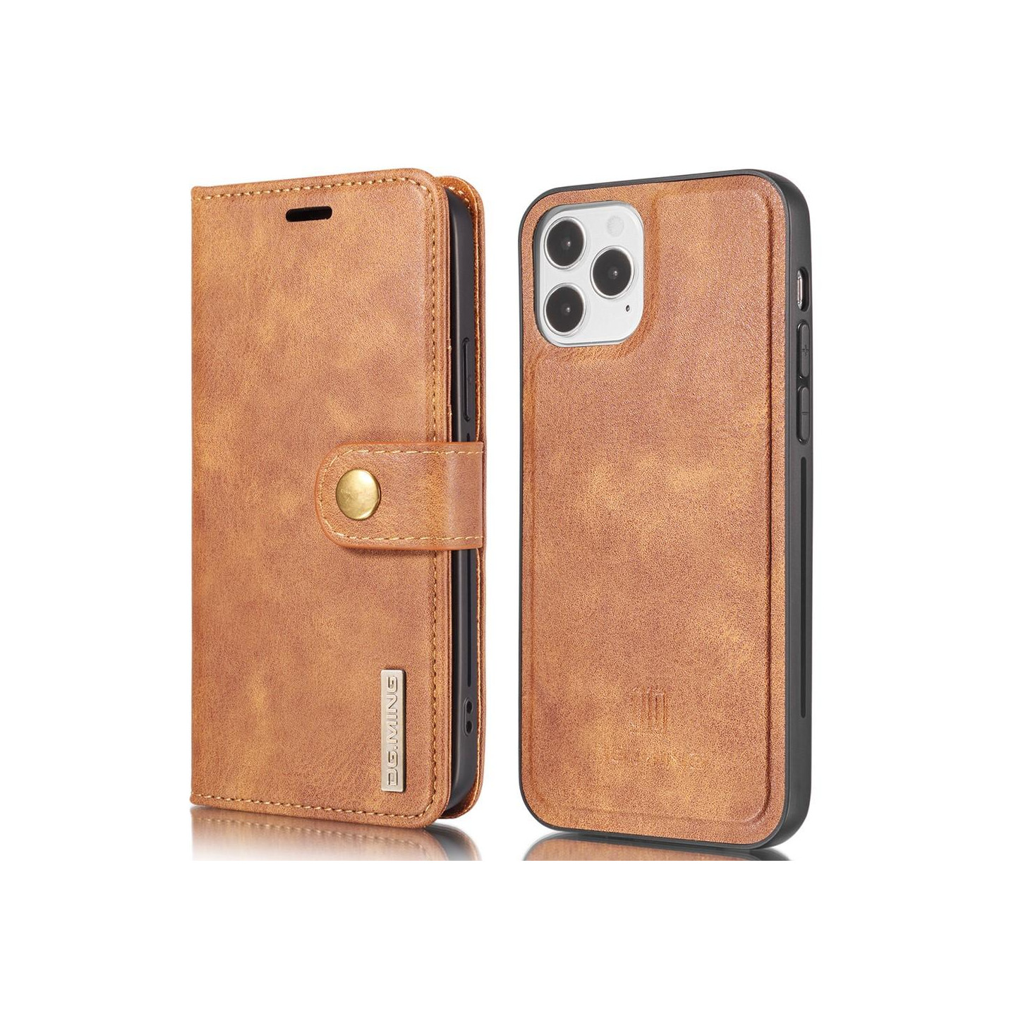 DG.MING For iPhone 13 Pro Stylish Wallet Case - Brown