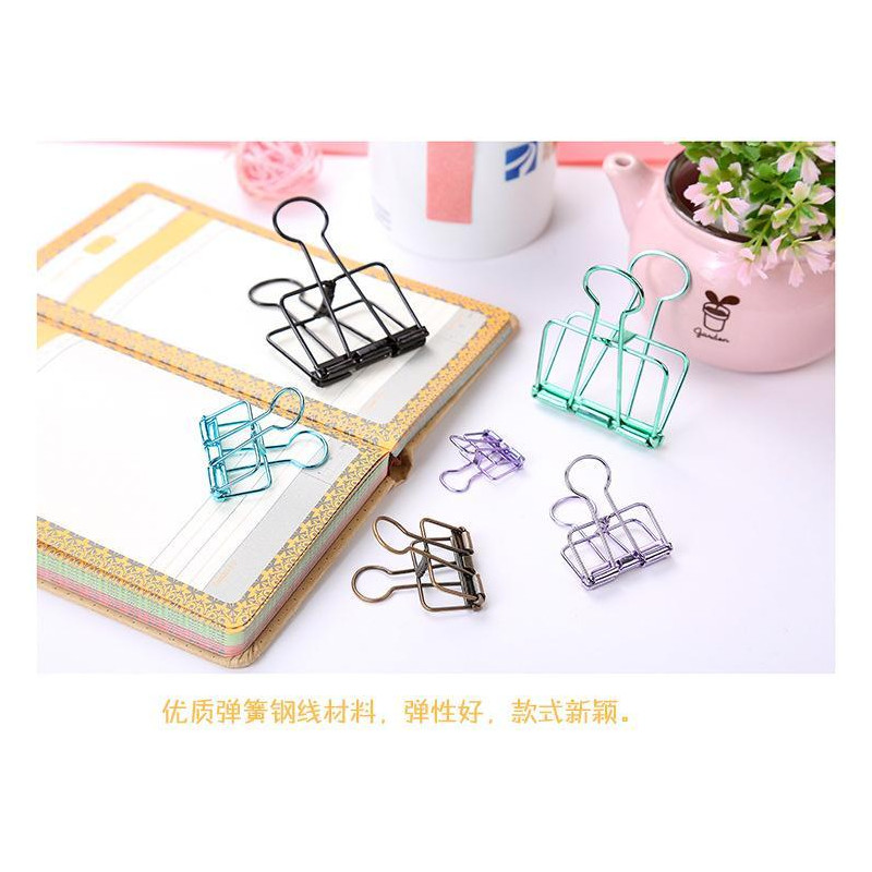 3 Pcs Hollow Metal Binder Clips Home Office Paper Holder Medium - Mixed Colours