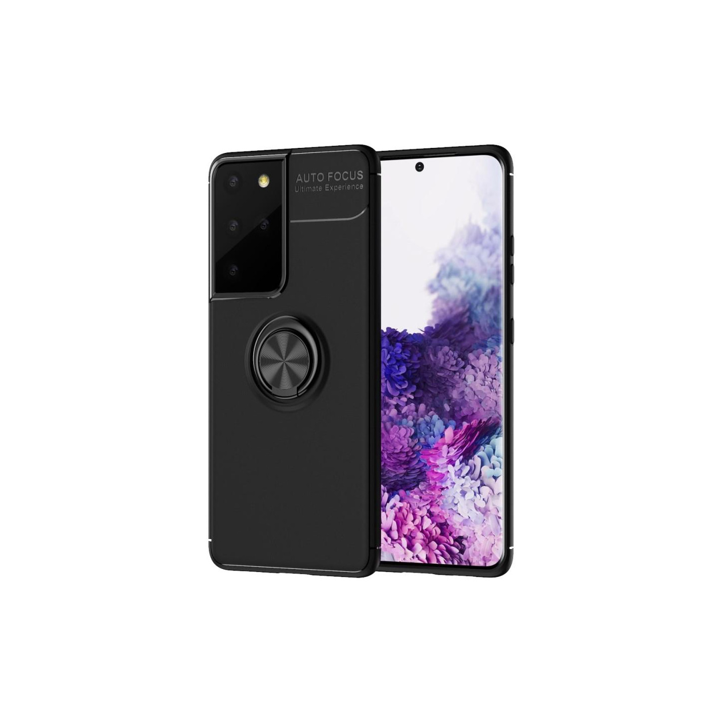 Samsung Galaxy S21 Ultra Deksel med Fingerring og Innebygd Plate - Svart