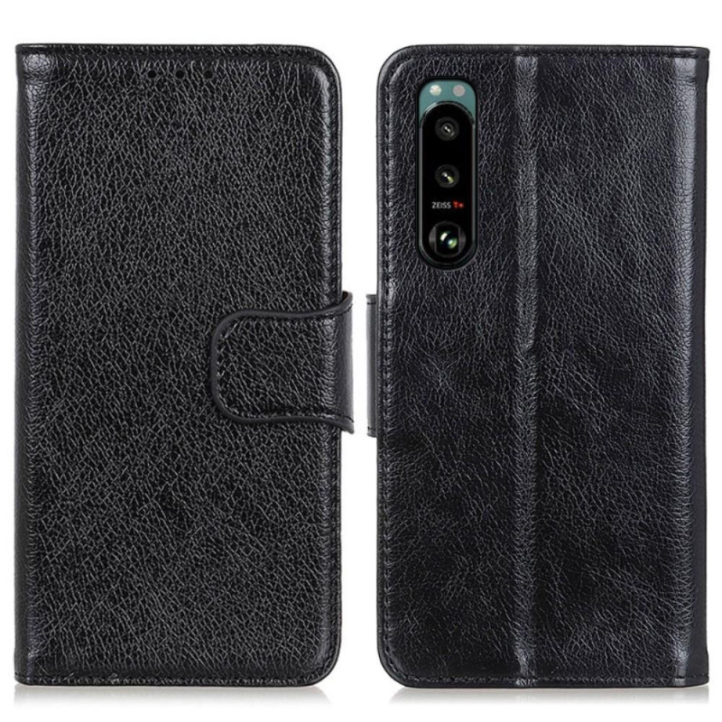 Nappa Texture Split Wallet Stand Cover for Sony Xperia 5 III - Black