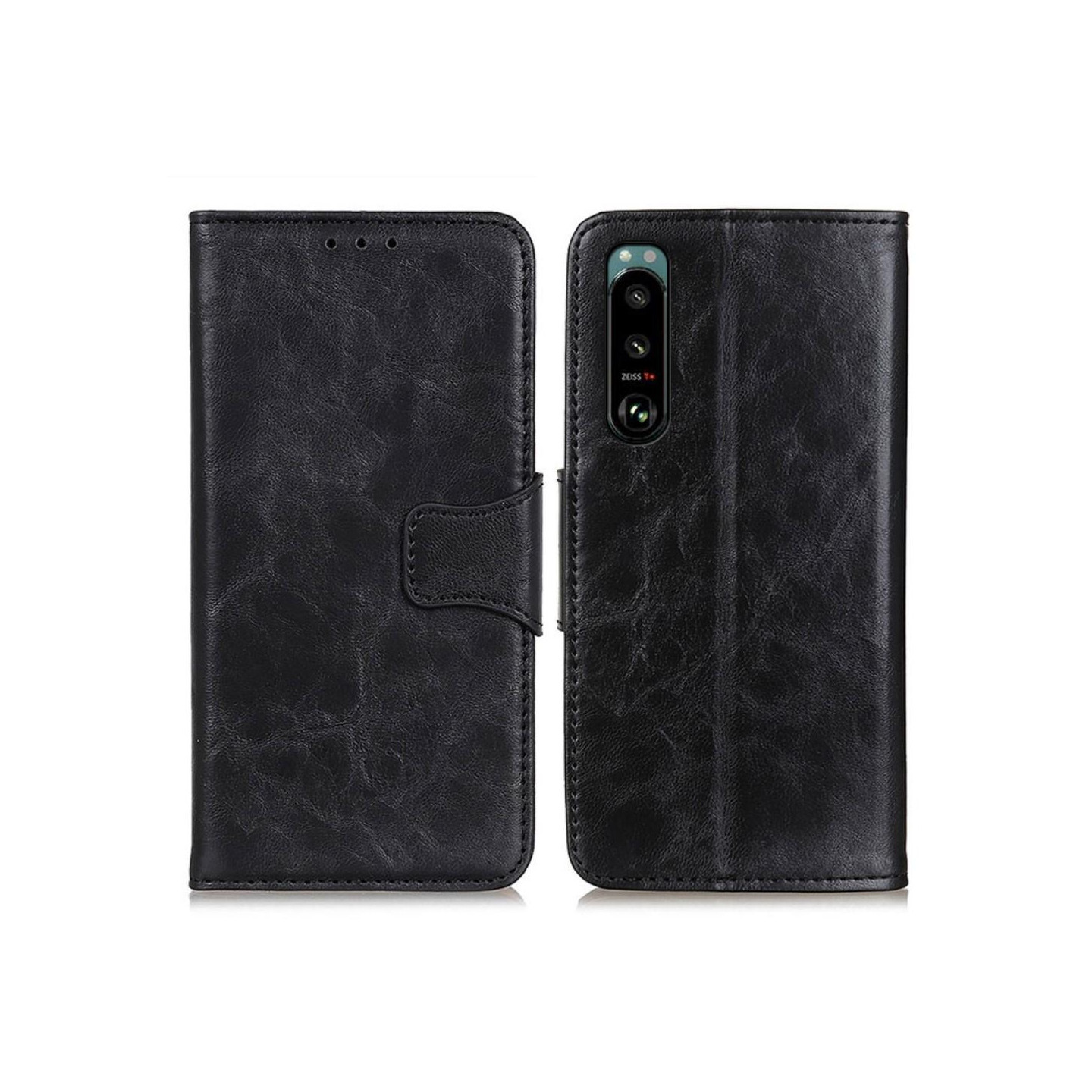 Sony Xperia 5 III Lommebok - cover Crazy Horse - Sort