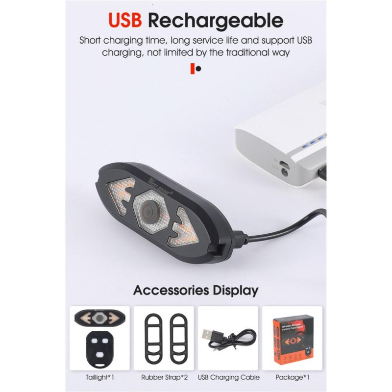 Rechargeable Bike Taillight Rear Lamp Remote Turn Signal Horn