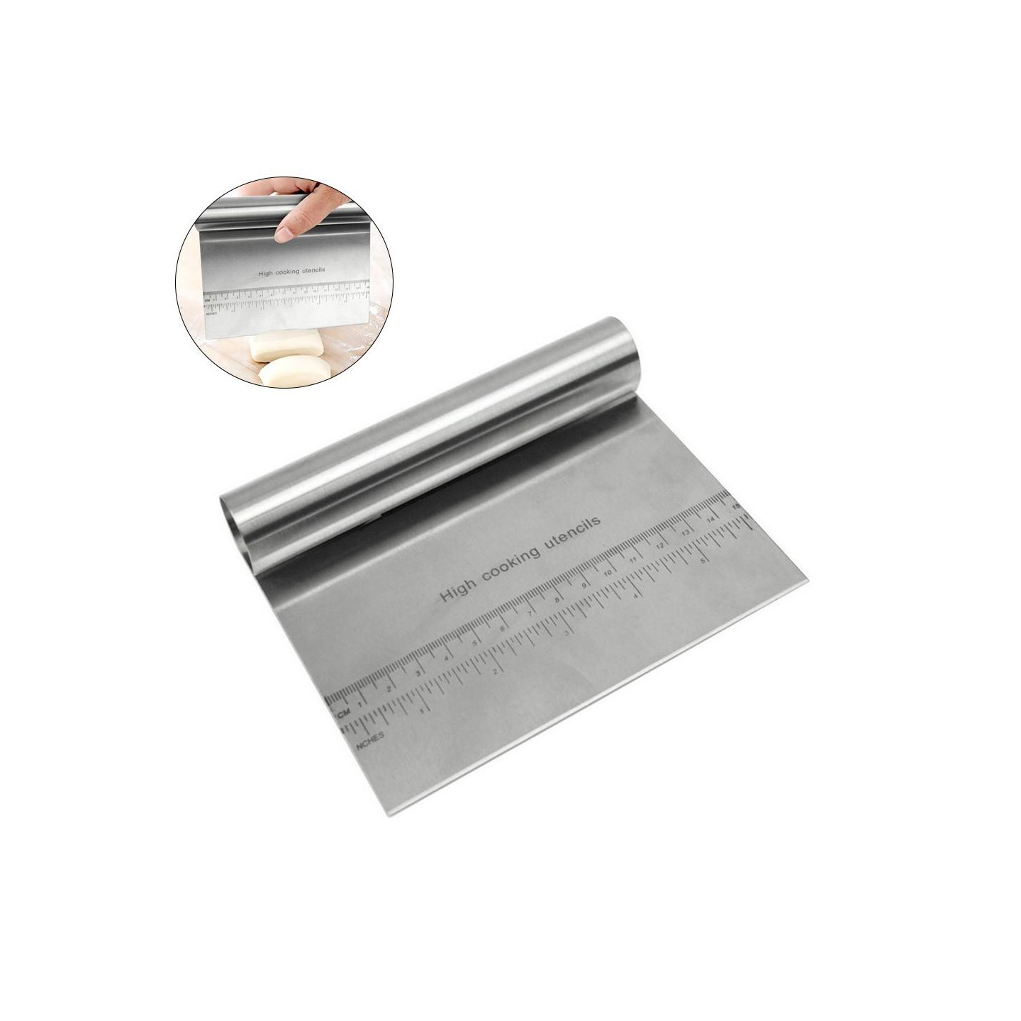 Dough Scraper Stainless Steel Slicer Pastry Pizza Cutter with Measuring Scale