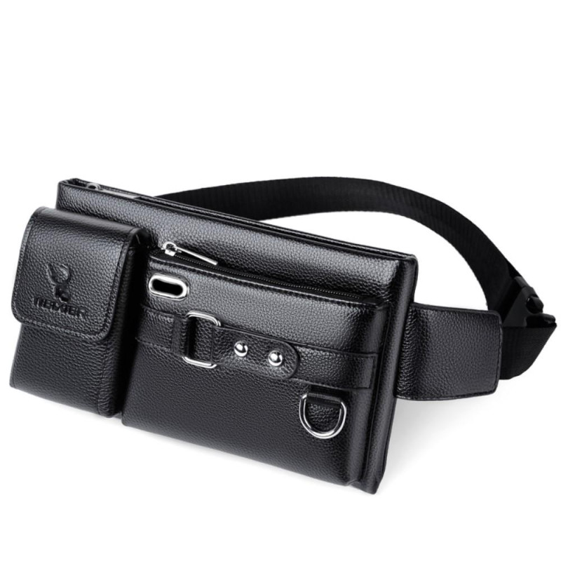 Crossbody Chest Bag Waist Fanny Pack with Headphone Hole - Black