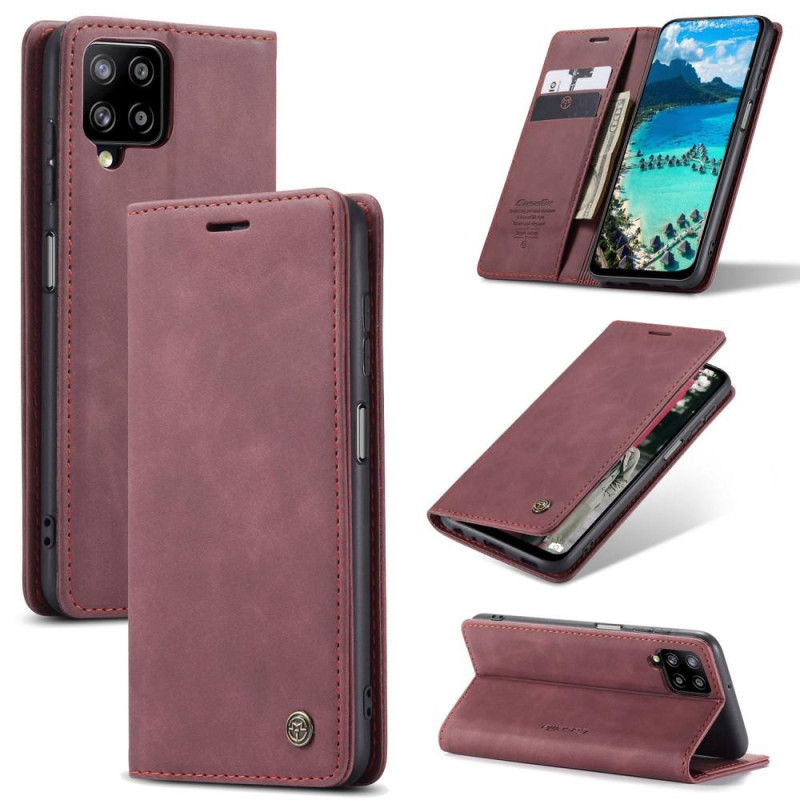 CASEME Retro Wallet Case for Samsung Galaxy A12 - Wine Red